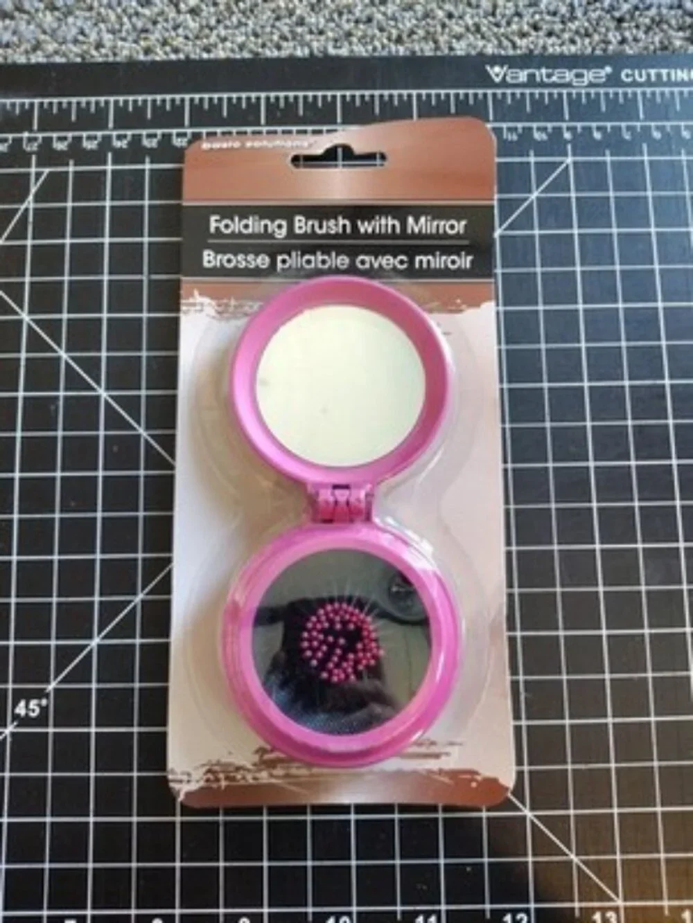 Basic Solutions Small Plastic Round Folding Brush w/ Mirror